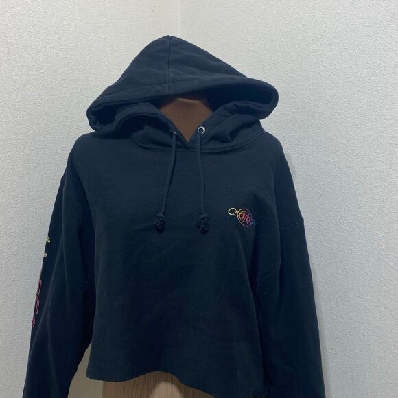 Champion Black Reverse Weave Sleeve Script Cropped Hoodie Women's Size XXL - Picture 2 of 9